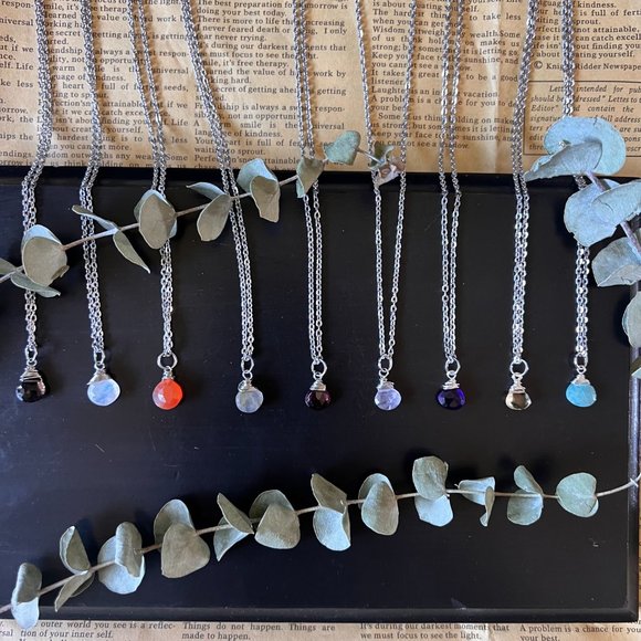 Dainty Teardrop Gemstone Necklace - Picture 9 of 14